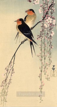  cerezo Obras - golondrinas con flores de cerezo pájaros Ohara Koson